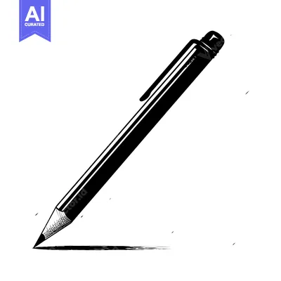 Aset desain premium: A Black and White Illustration of a Pencil with a Shadow