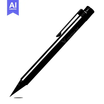Aset desain premium: Black and White Silhouette of a Pen with a Point on the Paper