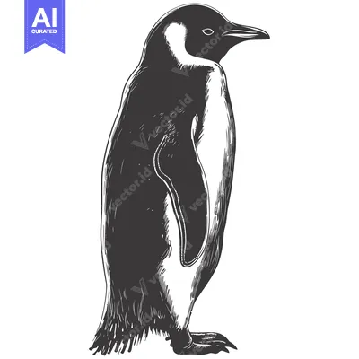 Aset desain premium: Hand-Drawn Black and White Illustration of a Penguin Standing
