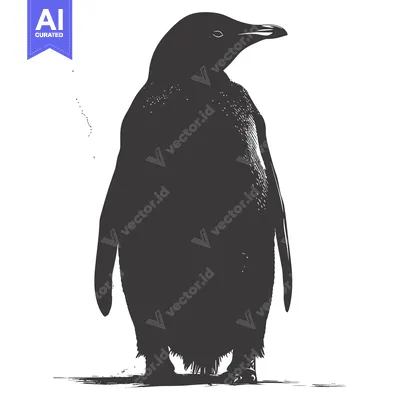 Aset premium populer: Black and White Silhouette of a Standing Penguin