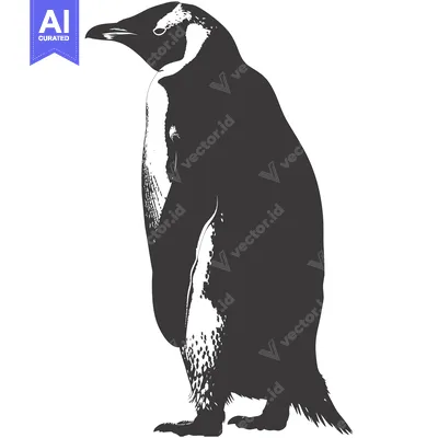 Aset premium populer: Black and White Silhouette of a Standing Penguin