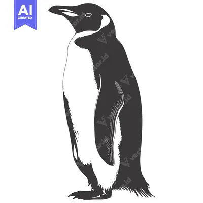 Aset premium populer: Black and White Illustration of a Standing Penguin