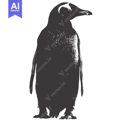 Aset desain premium: Black and White Illustration of a Standing Penguin