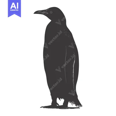 Aset desain premium: A Black and White Silhouette of a Penguin Standing on a White Backgrou