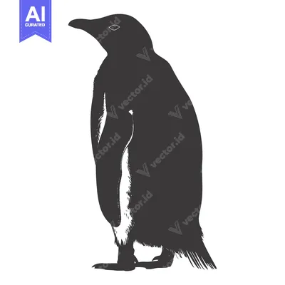 Aset desain premium: A Black and White Illustration of a Penguin Standing on a White Backgr