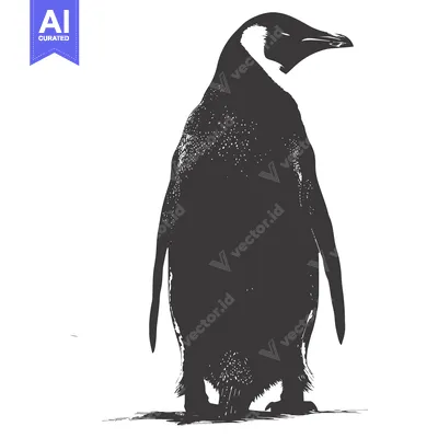 Aset premium populer: Black and White Illustration of a Penguin Standing Tall