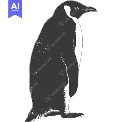 Aset premium populer: A black and white illustration of a penguin standing upright