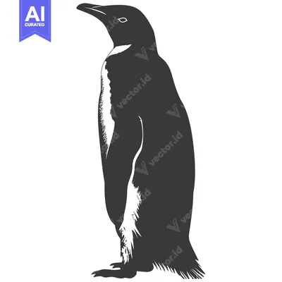 Aset premium populer: Black and White Illustration of a Standing Penguin
