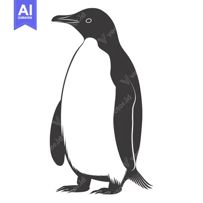 Aset desain premium: Black and White Silhouette of a Standing Penguin