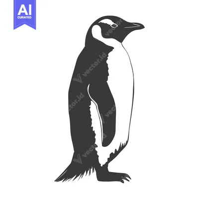 Aset desain premium: Black and White Silhouette of a Standing Penguin