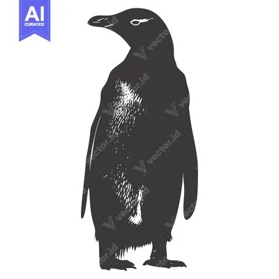 Aset desain premium: A Black and White Hand-Drawn Illustration of a Penguin