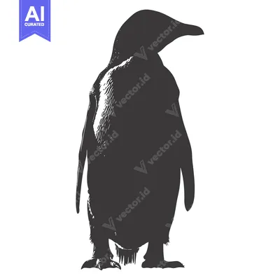 Aset desain premium: Black and White Silhouette of a Penguin Standing Tall