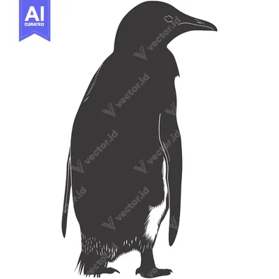 Aset premium populer: A black and white silhouette drawing of a penguin standing upright