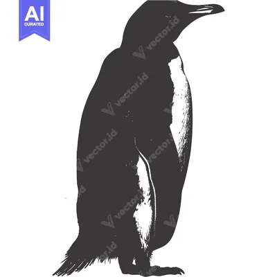 Aset desain premium: Black and white silhouette of a penguin standing upright
