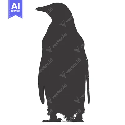 Aset desain premium: Black and White Silhouette of a Penguin Standing Tall