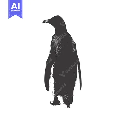 Aset premium populer: Black and White Silhouetted Penguin Standing on White Background