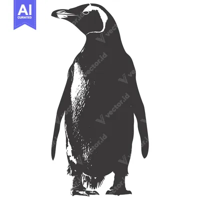 Aset premium populer: A black and white illustration of a penguin standing upright