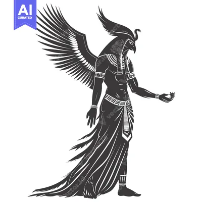Aset desain premium: Anthropomorphic Figure with Falcon Head and Wings
