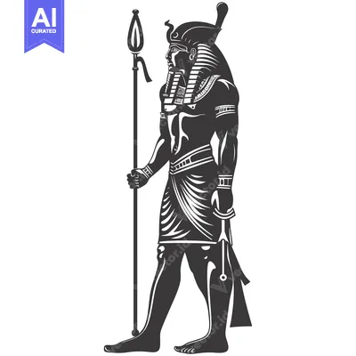 Aset desain premium: Silhouette of an Egyptian Pharaoh Holding a Staff