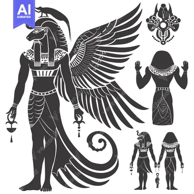 Aset desain premium: Black and White Silhouette Illustration of the Egyptian God Horus