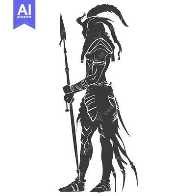 Aset desain premium: Silhouette of a Warrior with a Spear
