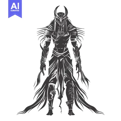 Aset premium populer: A stylized silhouette of an Egyptian god with a hawk head and feathere