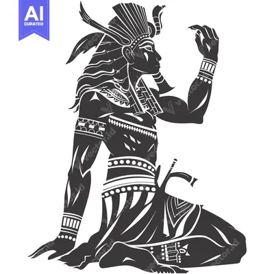 A Black and White Illustration of an Egyptian God in a Kneeling Positi