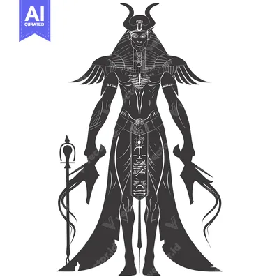 Aset premium populer: Silhouette of an Egyptian God with Horns, Wings, and Staff