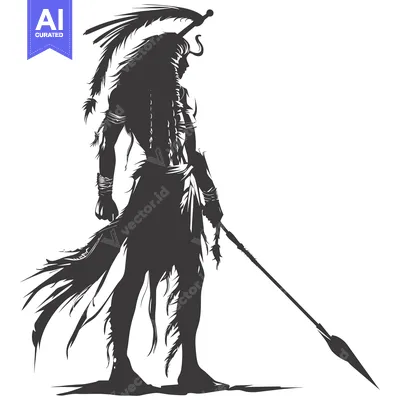 Premium design asset: Silhouette of a Native American Warrior Holding a Spear