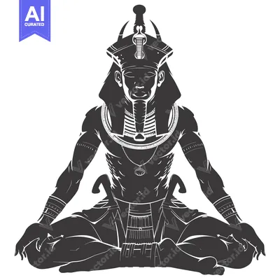 A silhouette of an Egyptian pharaoh in a meditative pose, wearing trad