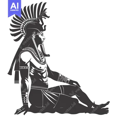 Aset premium populer: A Profile Silhouette of an Ancient Egyptian Pharaoh Wearing a Traditio