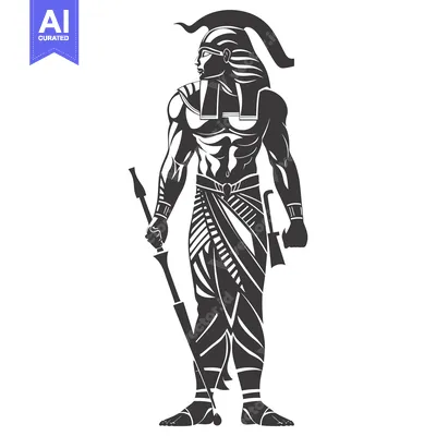 Aset premium populer: Black and white silhouette of an Egyptian god or pharaoh with a staff