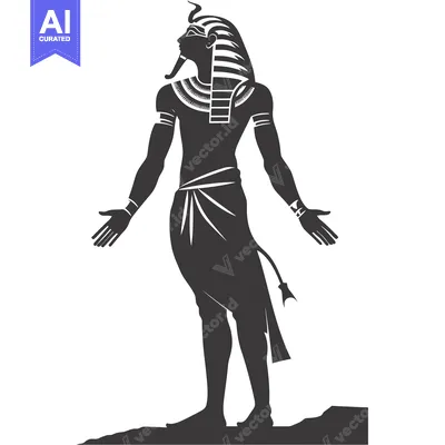 Aset desain premium: Silhouette of an Egyptian Pharaoh with a Horned Headdress