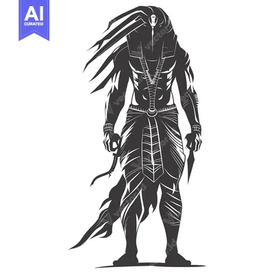 Premium design asset: Silhouette of a  Muscular  Warrior with a Headdress and a Weapon