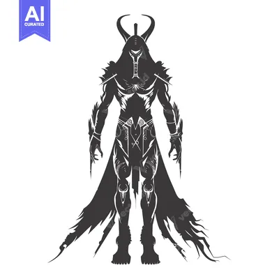 Aset desain premium: Silhouette of a horned humanoid with a tattered cloak