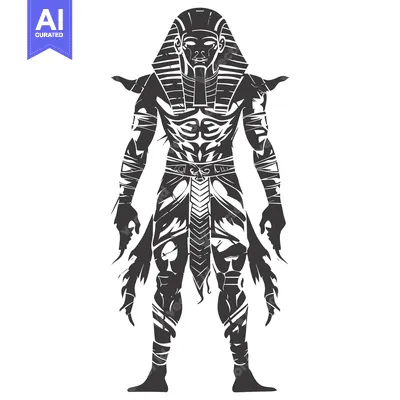 Aset desain premium: Silhouette of a Powerful Egyptian Pharaoh in a Traditional Headdress