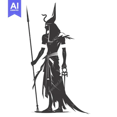 Silhouette of an Egyptian God Holding a Spear and a Crook and Flail