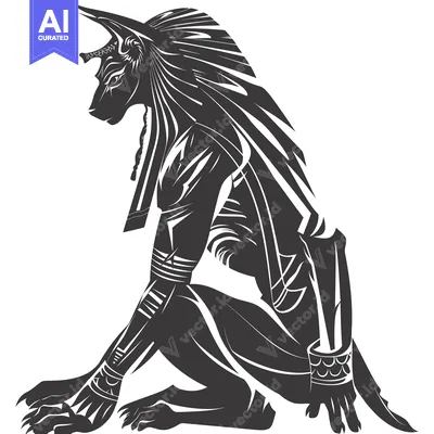 Aset desain premium: Black and White Stylized Illustration of an Egyptian God Anubis