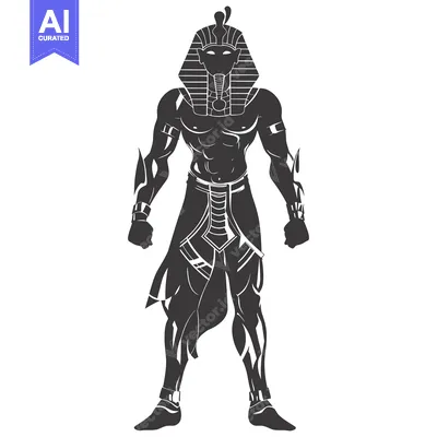 Aset desain premium: Silhouette of a Muscular Egyptian Pharaoh with a Tall Crown