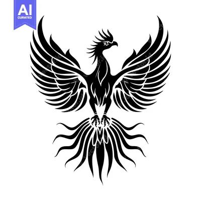 Aset premium populer: Black and White Stylized Illustration of a Phoenix Bird