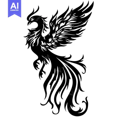 Popular premium asset: A Black and White Stylized Illustration of a Phoenix in Flight