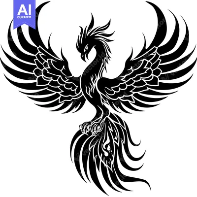 Aset premium populer: Black and White Stylized Phoenix with Spread Wings