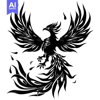 Popular premium asset: A Stylized Black and White Illustration of a Phoenix in Flight