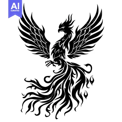 Popular premium asset: Black and White Stylized Illustration of a Phoenix Bird