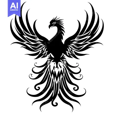 Aset premium populer: Stylized Black and White Phoenix with Spread Wings and Tail