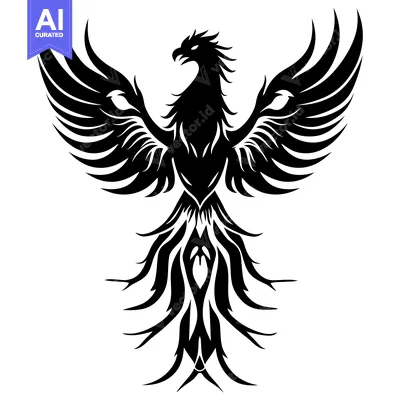 Black and White Stylized Phoenix Illustration