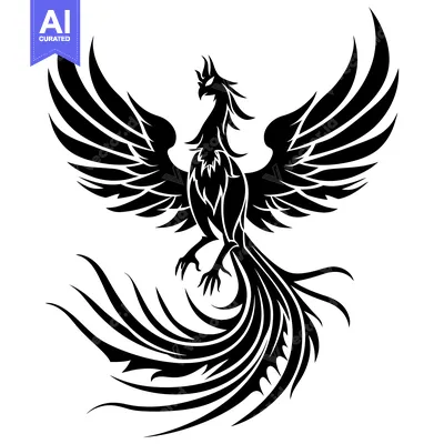 Aset premium populer: Black and White Stylized Phoenix Bird Illustration