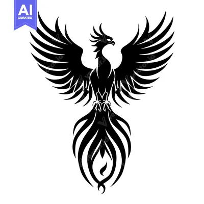 Black and White Stylized Phoenix Illustration