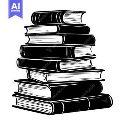 Premium design asset: A Stack of Books, Black and White Illustration