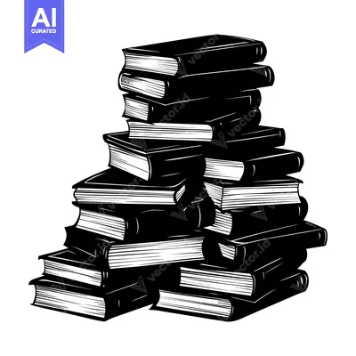 Aset premium populer: A Black and White Illustration of a Stack of Books